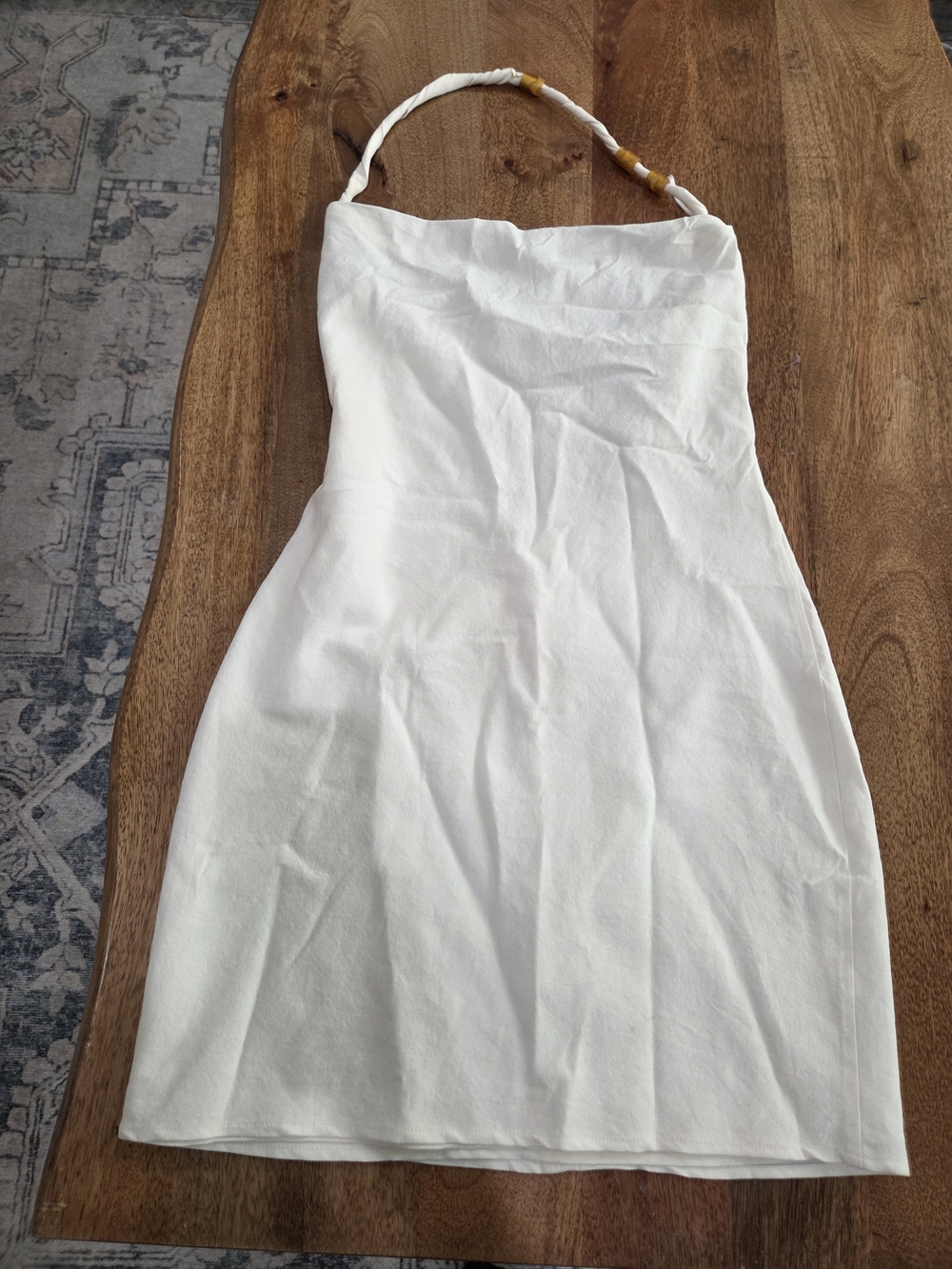 Zara White Strapless Mini Dress with Beaded Strap Detail